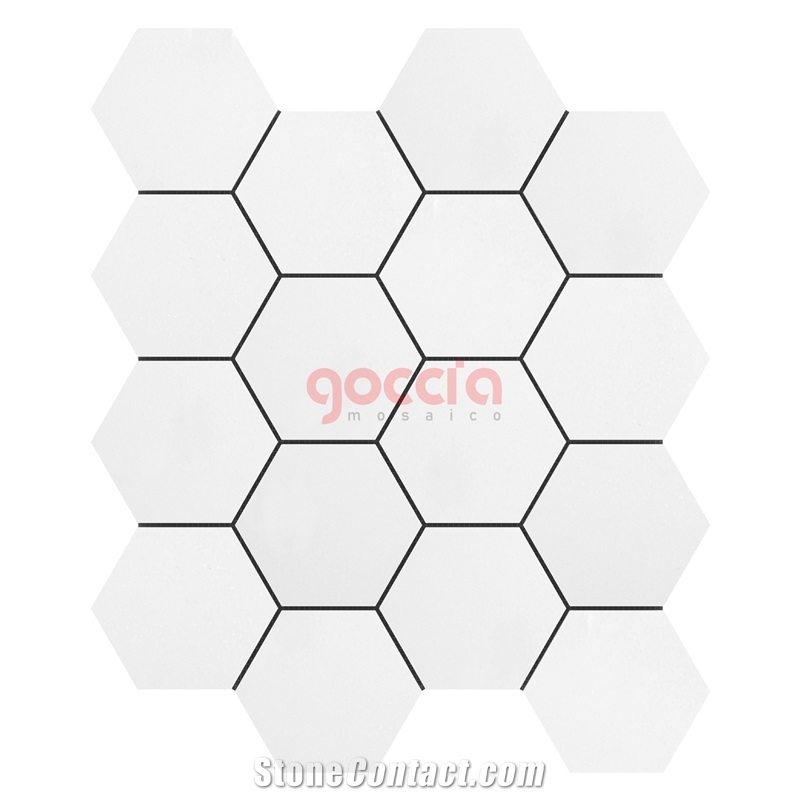 Hexagon 3" Mosaic Thassos Marble Mosaic