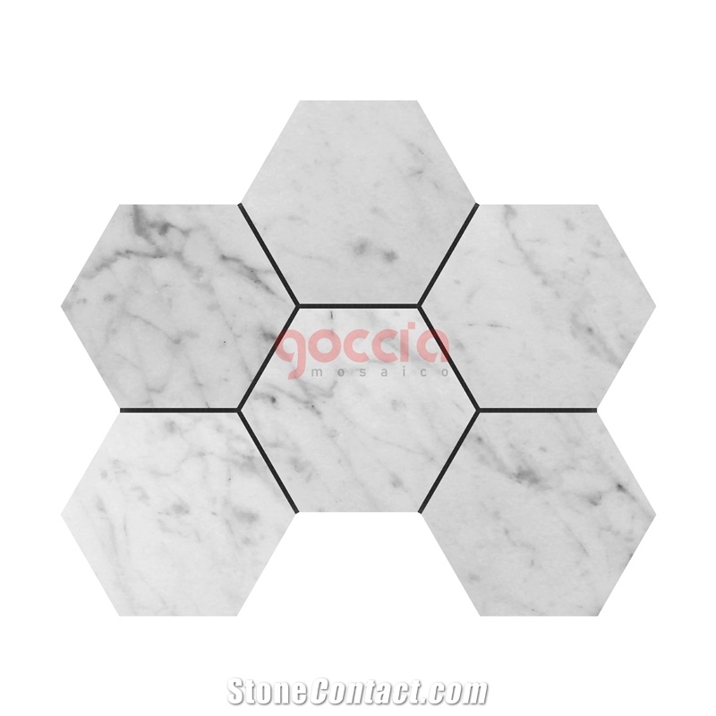 Hexagon 4" Mosaic Bianco Carrara Marble Mosaic
