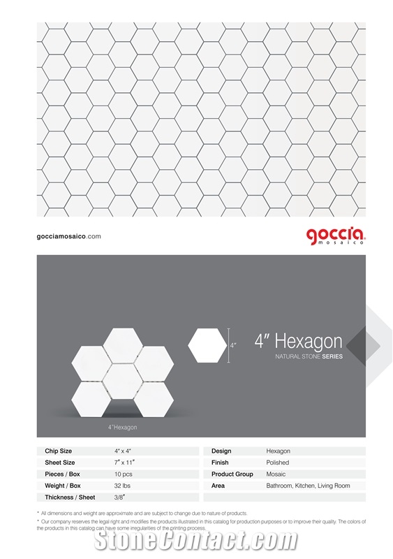 Hexagon 4" Mosaic Bianco Dolomite Marble Mosaic