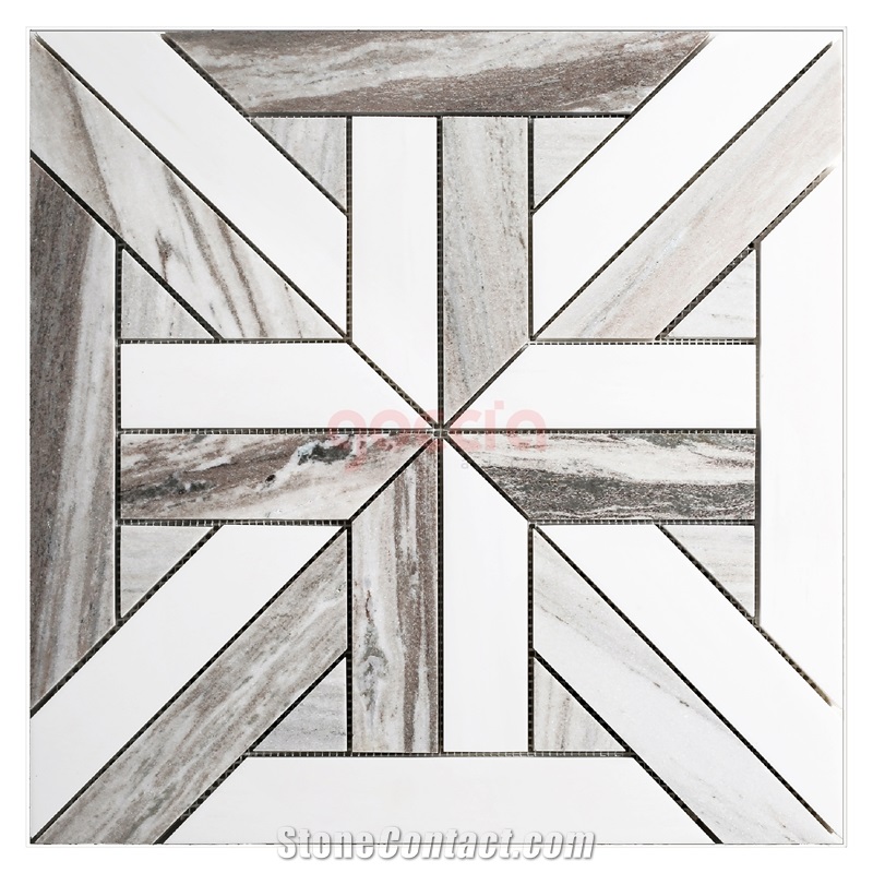 Karo Bianco Dolomite & Palesandro Marble Stone Mosaic from Turkey