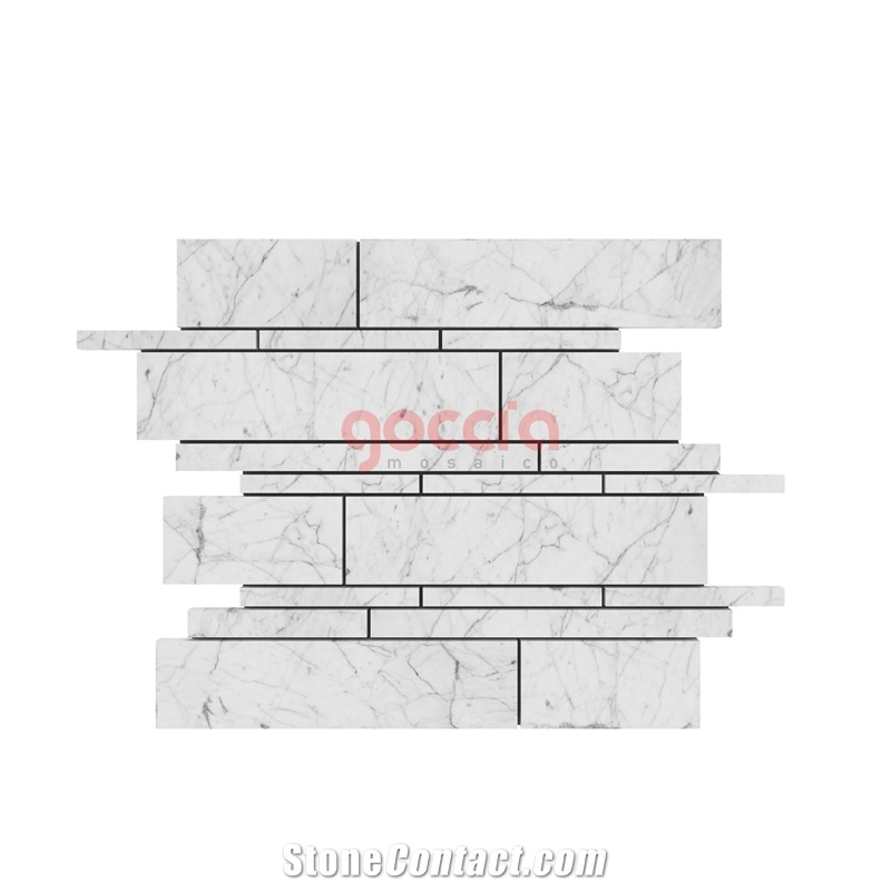 Random Strip Mosaic Bianco Carrara Marble