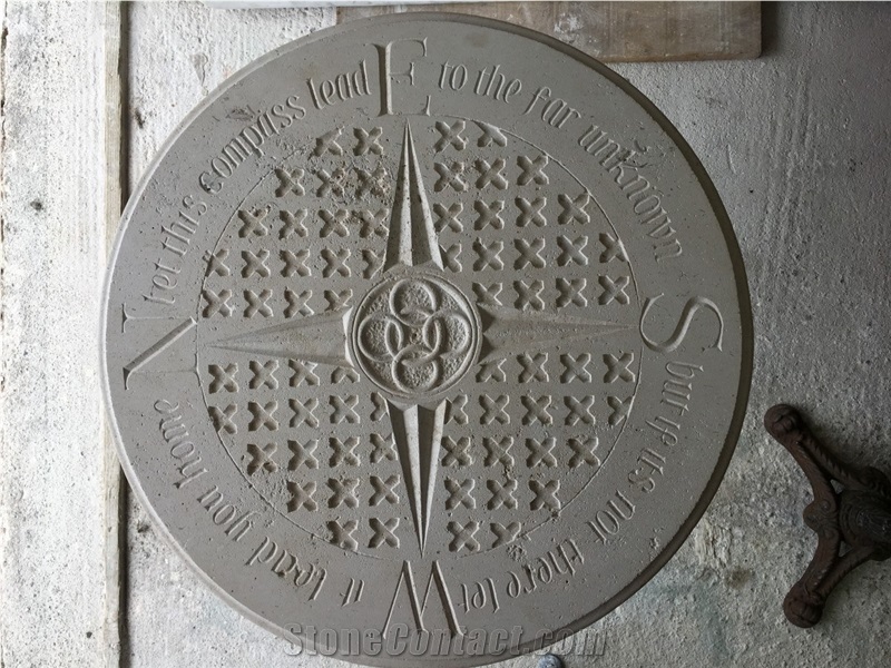 Hand Caved Portland Stone Compass with Poem