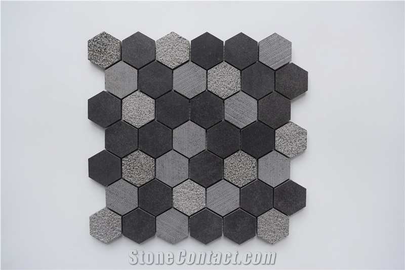 China Black Basalt Hexagon Mosaic Tile Wall Panel