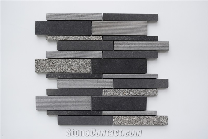 China Black Basalt Liner Strip Mosaic Wall Tiles Panel