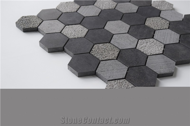 China Black Basalt Liner Strip Mosaic Wall Tiles Panel