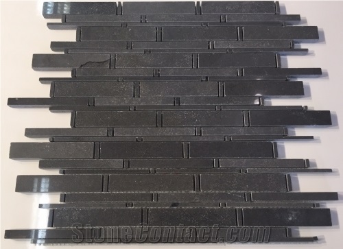 China Black Basalt Z Brick Linear Strip Mosaic Pattern Tile