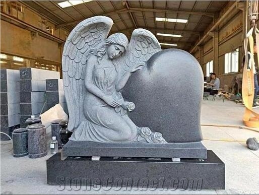 China Black Granite Carved Angel Bench Tombstone for Memories