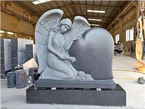 China Black Granite Carved Angel Bench Tombstone for Memories