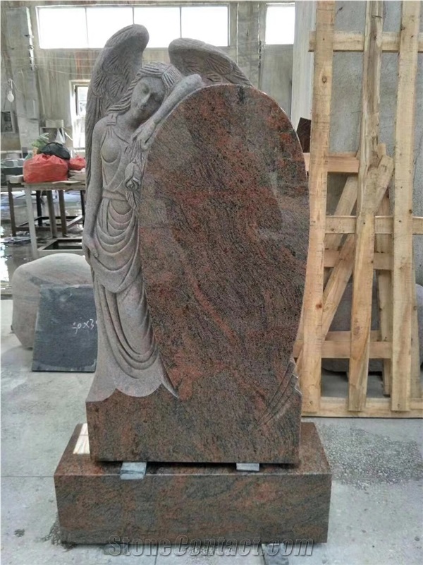 China Juparana Red Granite Angel Tombstone,Headstone