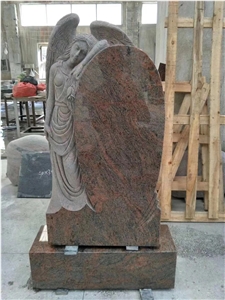 China Juparana Red Granite Angel Tombstone,Headstone