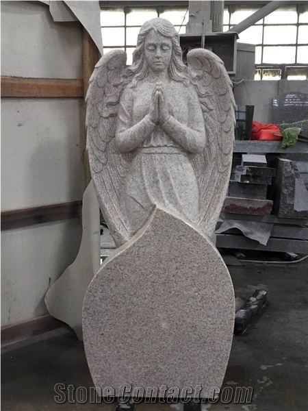 G603 Padang Light Grey Granite Angel Tombstone,Headstone