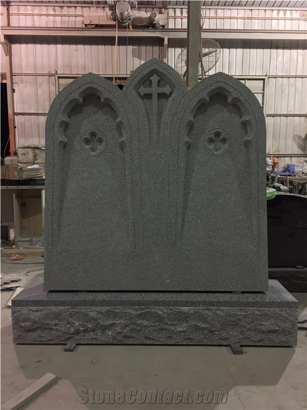 Impala Black Granite Cross Design Double Tombstone