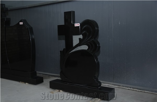 Shanxi Black Granite Headstone, Cross Tombstone
