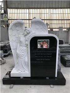 Shanxi Black Granite Heart Angel Tombstone,Gravestone