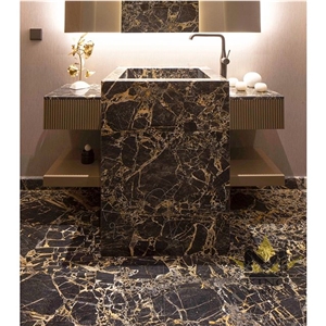 Black Gold Marble Bathroom Floor Tiles