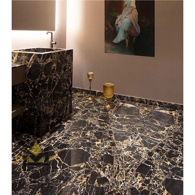 Black Gold Marble Bathroom Floor Tiles