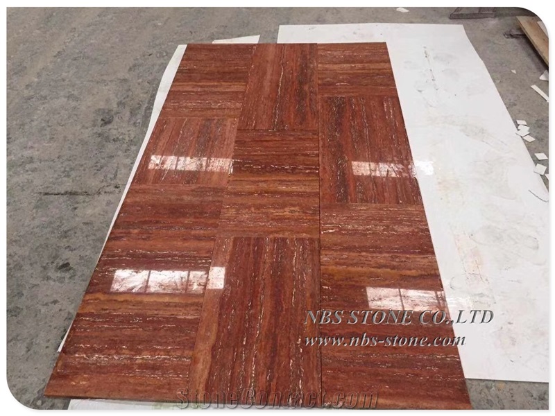 Polished Natural Red Travertine Slab Flooring