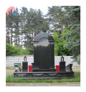 Black Granite Monument Set with Lantern-Like Posts