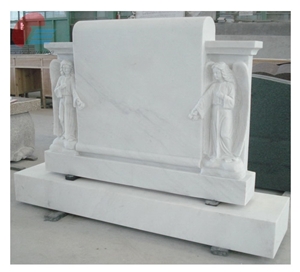 Cararra White Monument Set with Two Angels