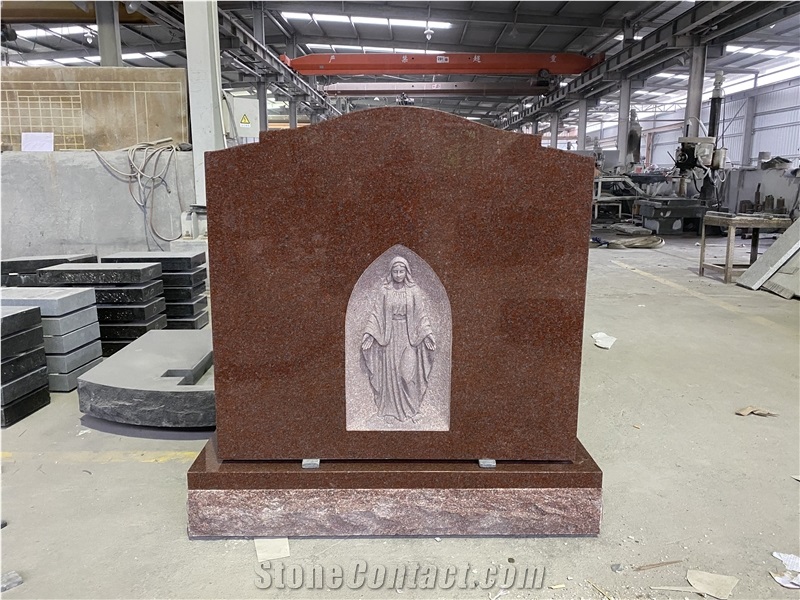 Carmine Pink Monument with Mary Relief Carving