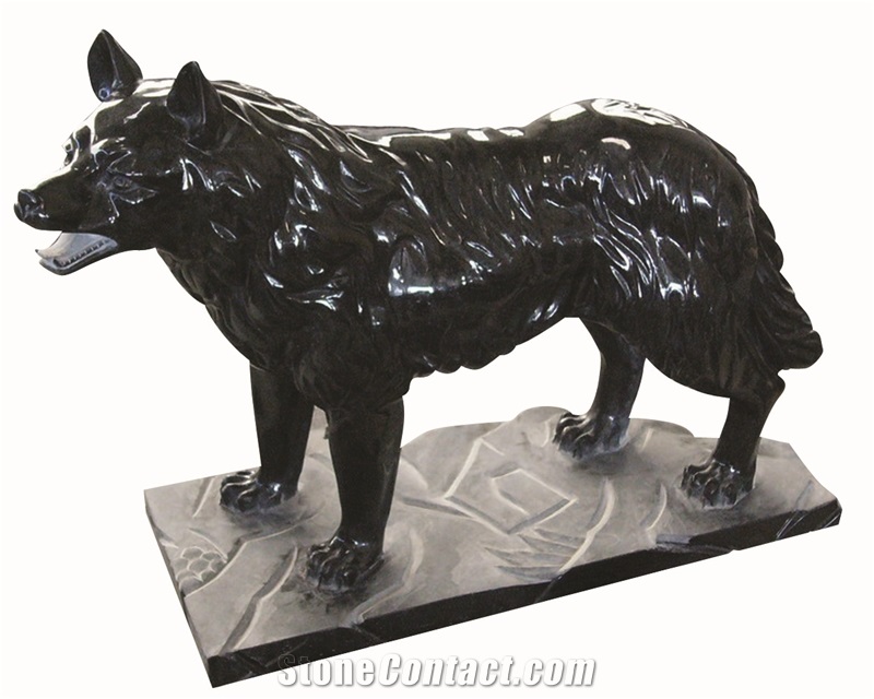 China Black Granite Dog Carving Statues
