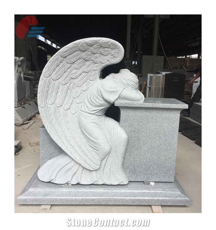 Grey Desk-Like Headstone with Weeping Angel