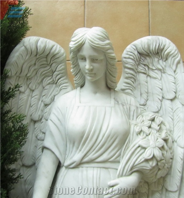 Handcarved White Marble Angel Sculpture