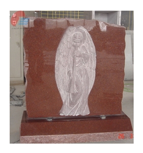 Indian Red Tombstone with Angel Playing Instrument