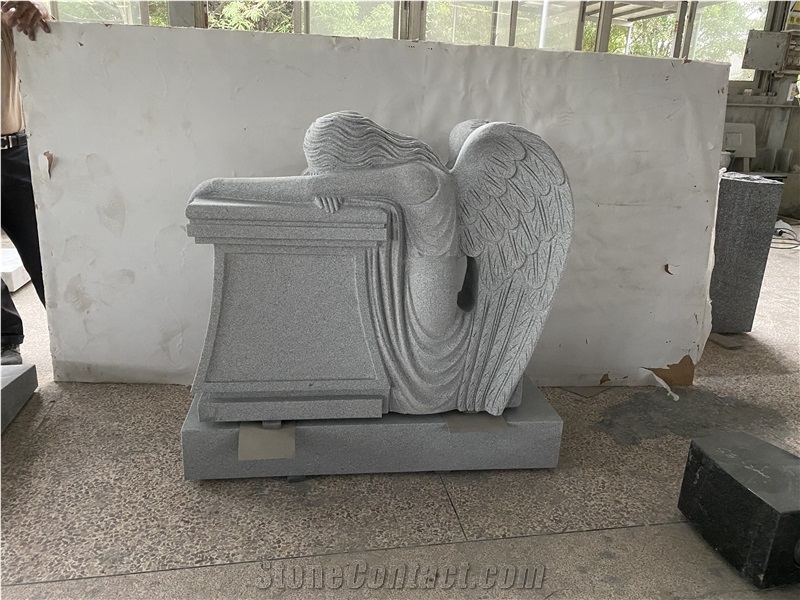 Light Gray Angel Carving Custom Monuments