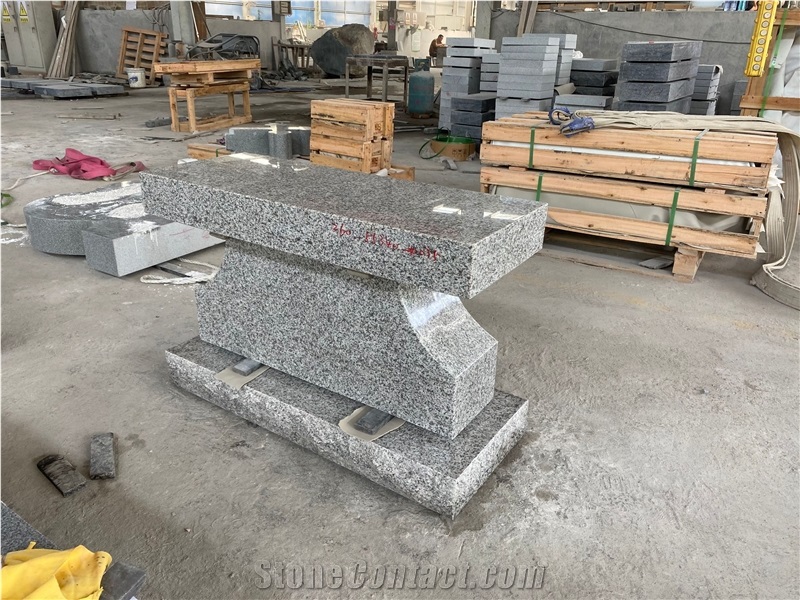Light Gray Granite with Two Holes Cemetery Bench