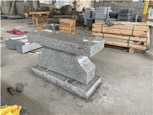 Light Gray Granite with Two Holes Cemetery Bench