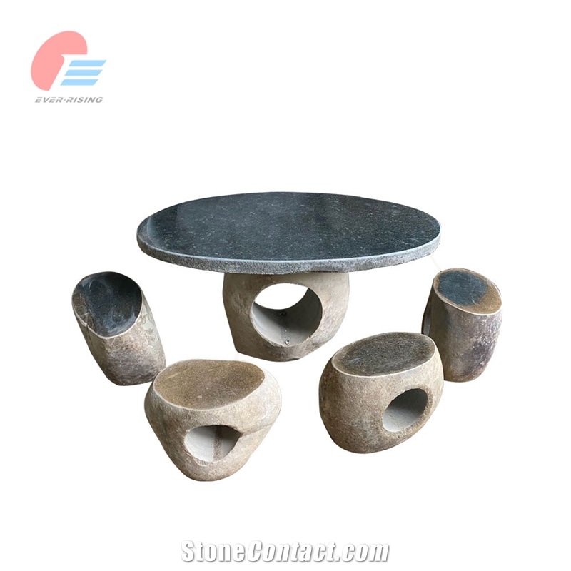 Natural Stone Round Table and Four Seats Set