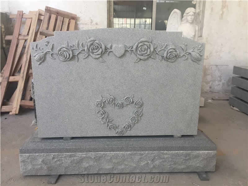 Oriental Gray Headstones with Flower Carving