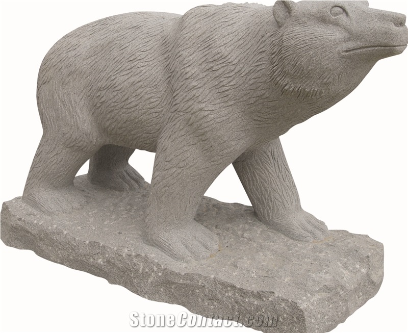 Polar Bear Carving, China Gray Granite and Marble