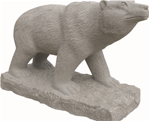Polar Bear Carving, China Gray Granite and Marble