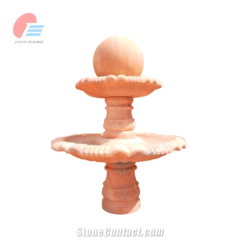 Red Marble Natural Stone Ball Landscaping Fountain
