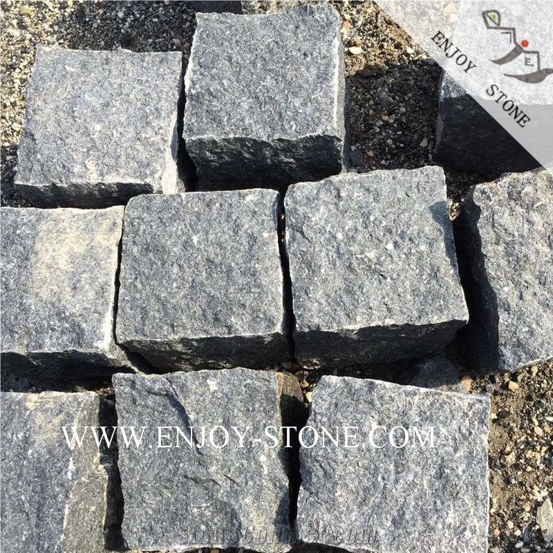 Natural Split Black Basalt Driveway Cube Stone
