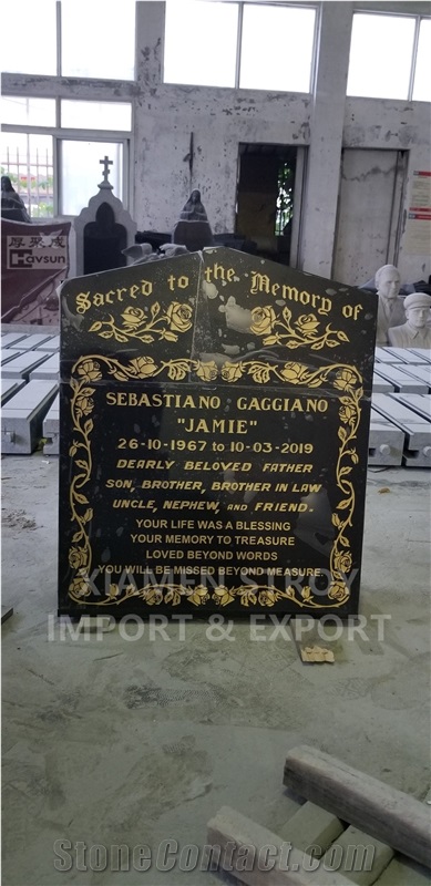 Polish Serp Top Black Granite Headstone Tombstone