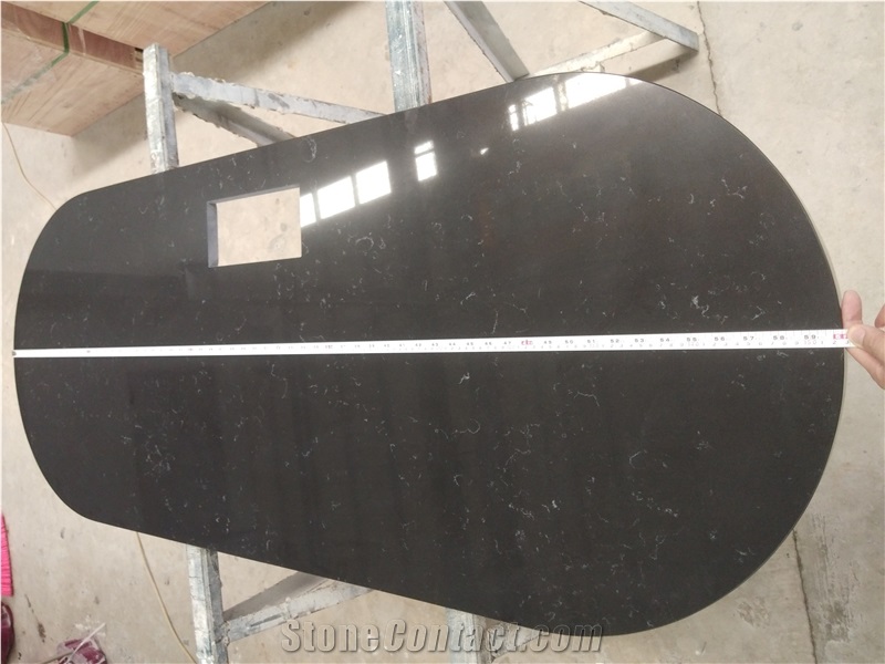 Black Carrara Quartz Stone Oval Dresser Desk Tops