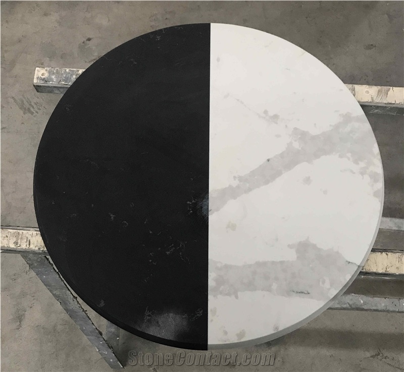 Customized White and Black Marble Splice Table Top