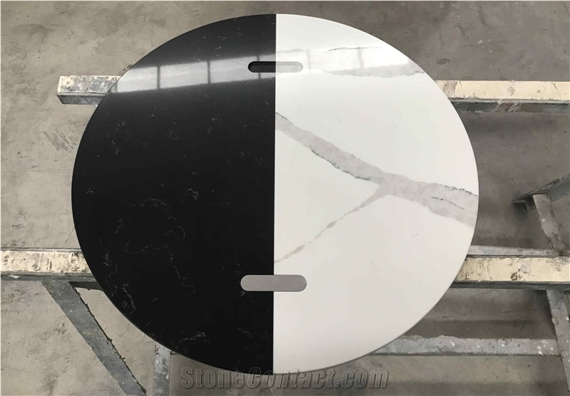 Customized White and Black Marble Splice Table Top