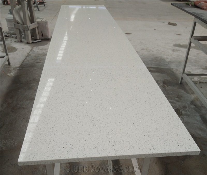 Prefab Sparkling White Quartz Countertop Desk Top