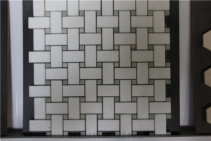 White Marble Basketweave Mosaic Floor Wall Tiles