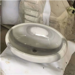 Cloudy White Marble Art Sink, Marble Washbasin