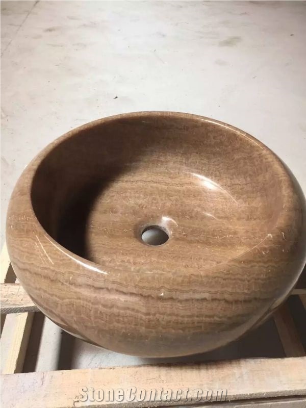 Wooden Yellow Marble Round Sink, Marble Wash Bowls