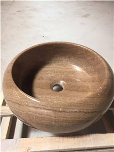 Wooden Yellow Marble Round Sink, Marble Wash Bowls