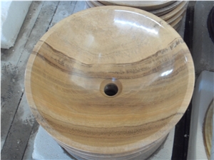Wooden Yellow Marble Round Sink,Stone Washbasin