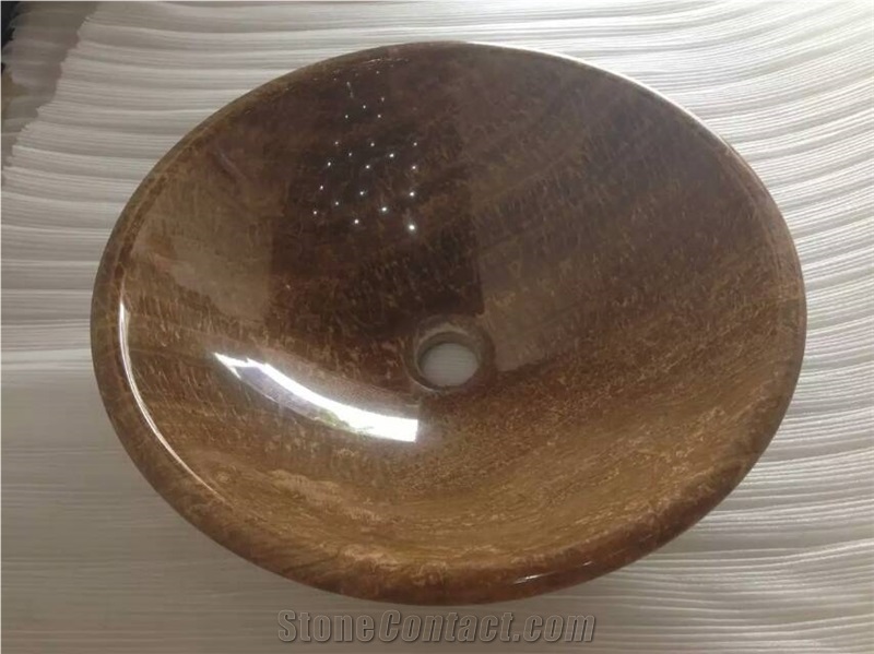 Wooden Yellow Marble Sink, Marble Washbasin