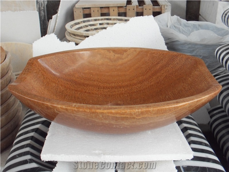 Wooden Yellow Marble Sink, Nature Stone Basins