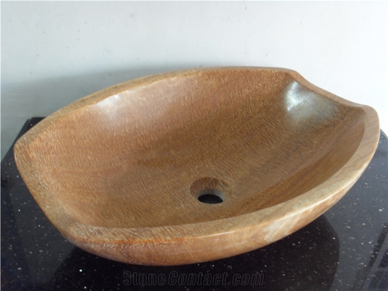 Wooden Yellow Marble Sink, Nature Stone Basins